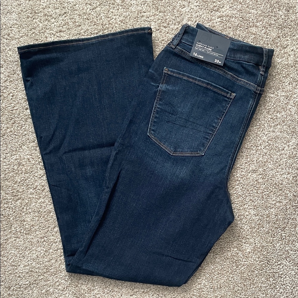 American Eagle Dark Wash Curvy Flare Jeans 16 Long